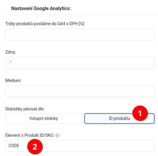 Nastavení CODE jako párovacího elementu pro data z Google Analytics 4