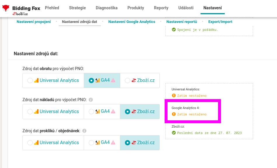 Bidding Fox - Google Analytics zatím nestaženo