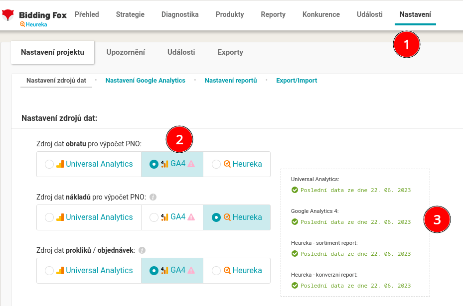 Bidding Fox - Nastavení GA4 jako zdroje dat