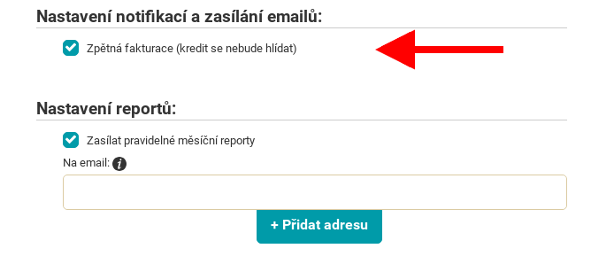Nastavení pro zpětnou fakturaci