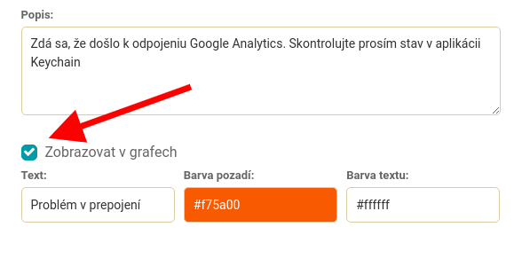 Vytváranie udalostí – voľba, či zobrazovať v grafe (farba textu a pozadie).